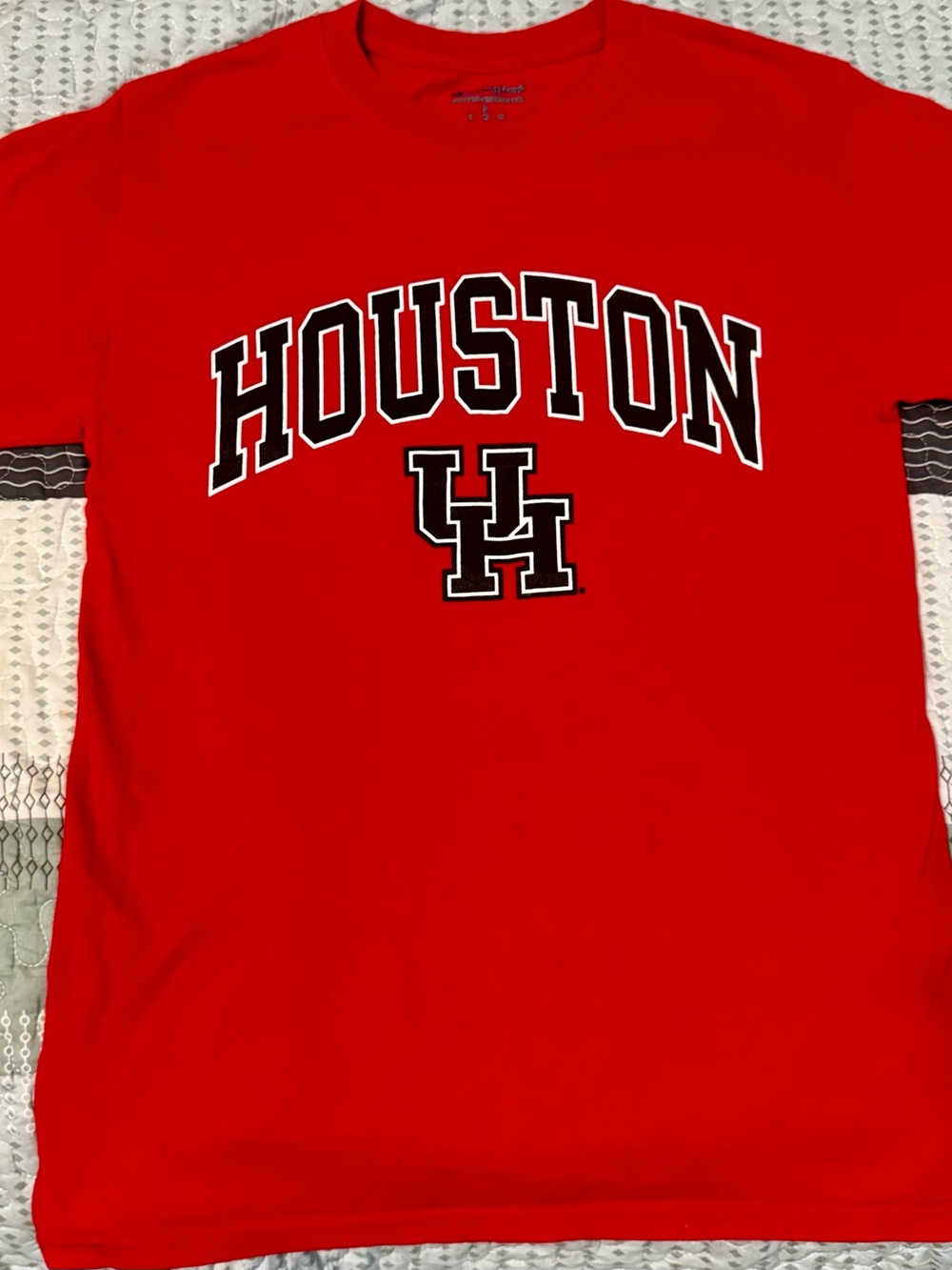 Champion Red Crewneck Graphic Tee with Blue Logo